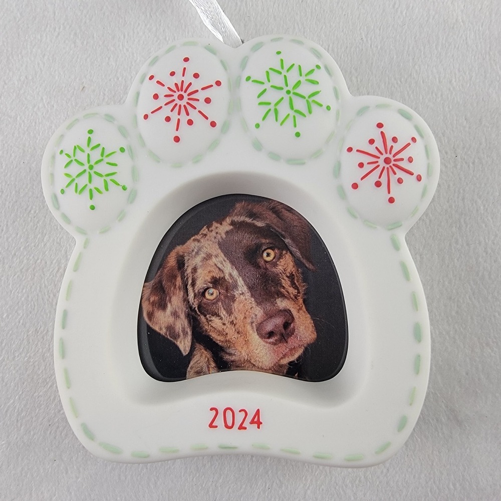 Hallmark Keepsake 2024 Happy Dog Paw Print Photo Holder Porcelain Ornament